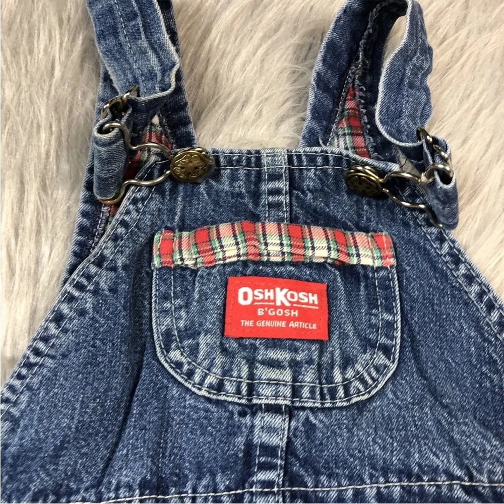 Vintage Toddler Oshkosh Bgosh Denim Blue Red Plaid Flannel Lined Overalls